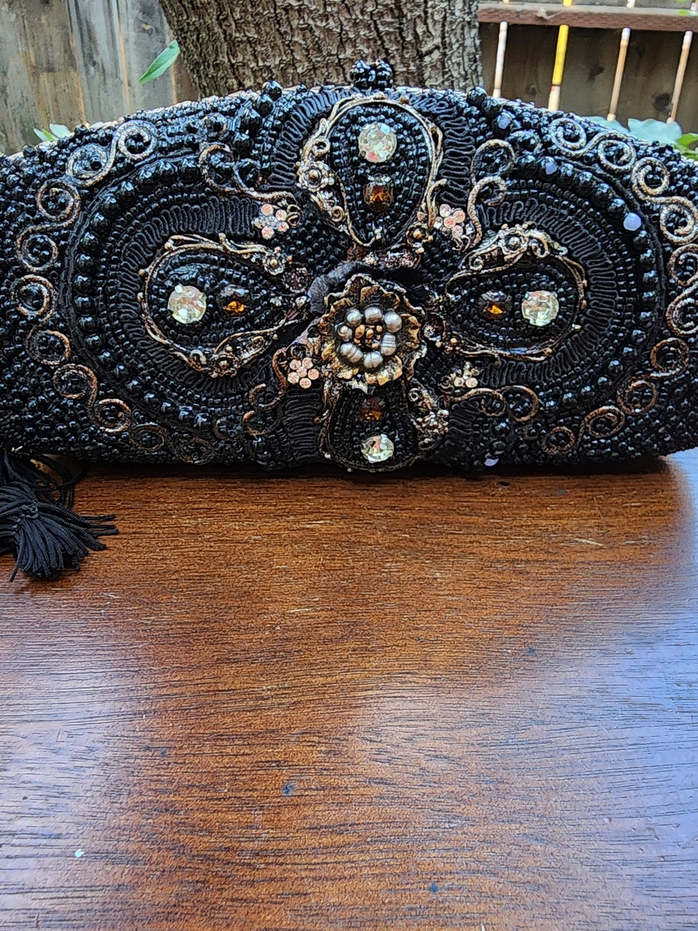 Mary Frances Sublime Black Beaded Clutch Jeweled Embellished Evening Clutch